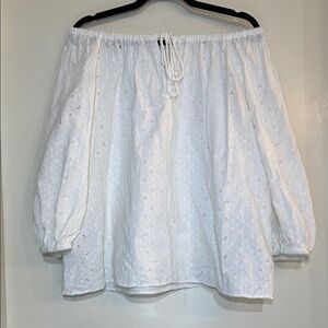 Mango White Eyelet off Shoulder Bohemian Relaxed Blouse Size Large